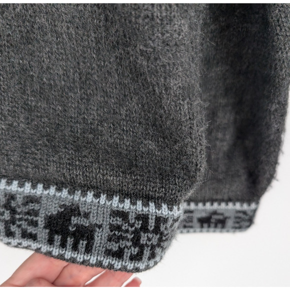 Womens Gray Peruvian Alpaca Hooded Lace Up Neck Boho Sweater Medium - Picture 5 of 8